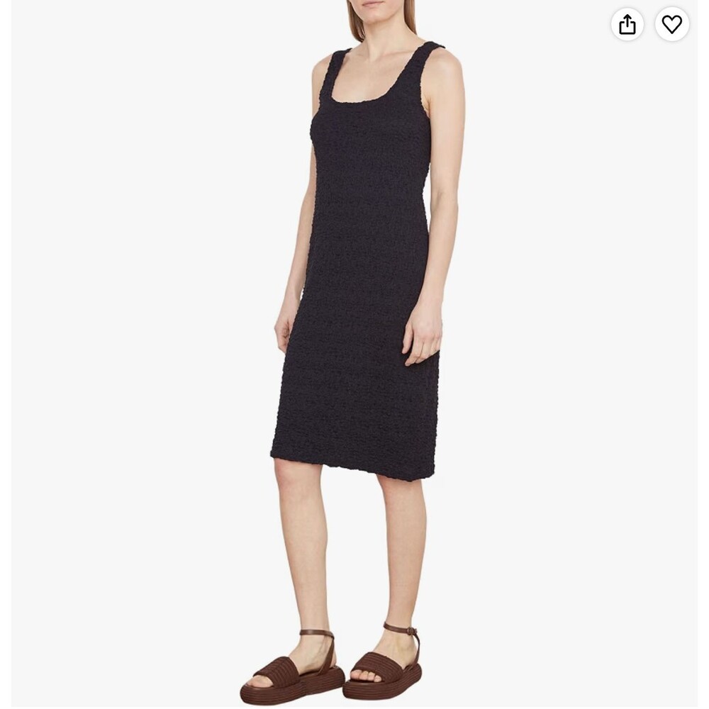 Vince Smocked Square Neck Tank Dress Black Size Medium (M) Textured